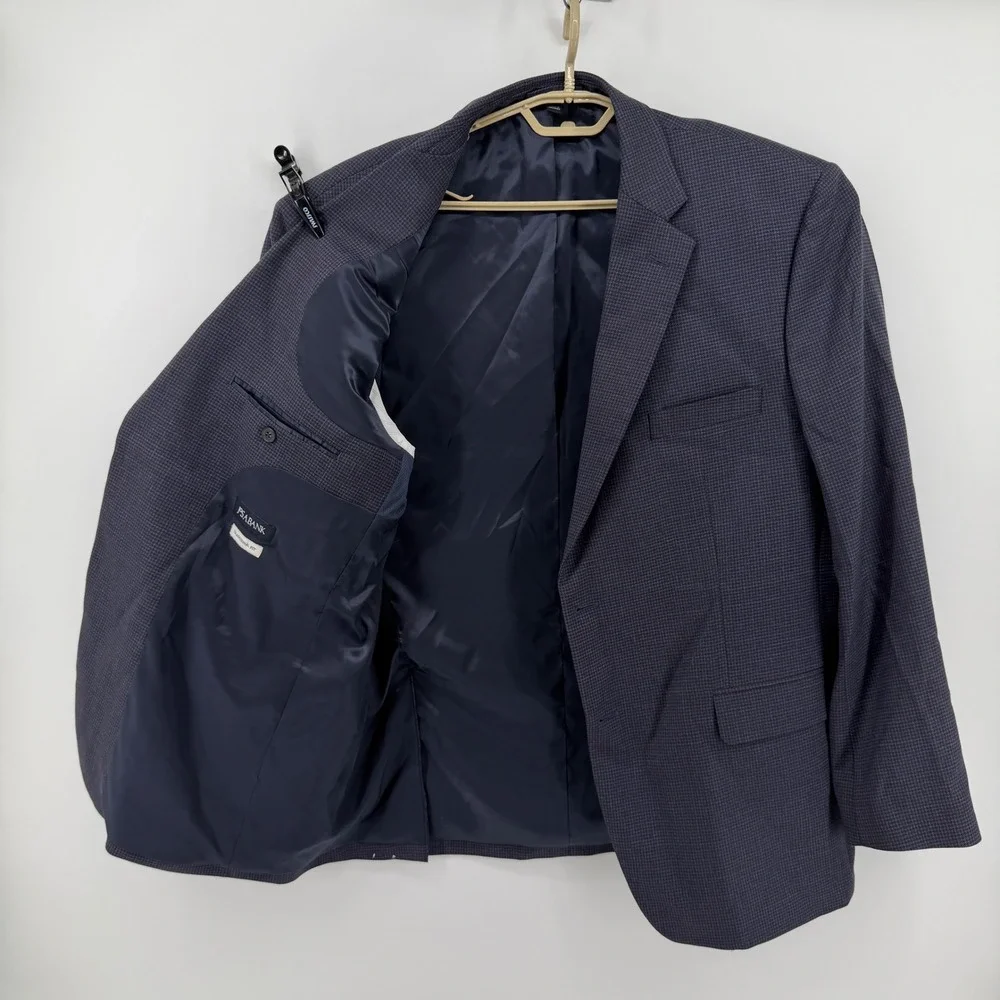 Jos A Bank Mens 44R Sport Coat Navy Brown Micro Check Wool Blend Suit Blazer
